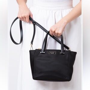 Kate spade ♠️‎ women’s nylon navy blue 3 compartment dawn small satchel bag EUC